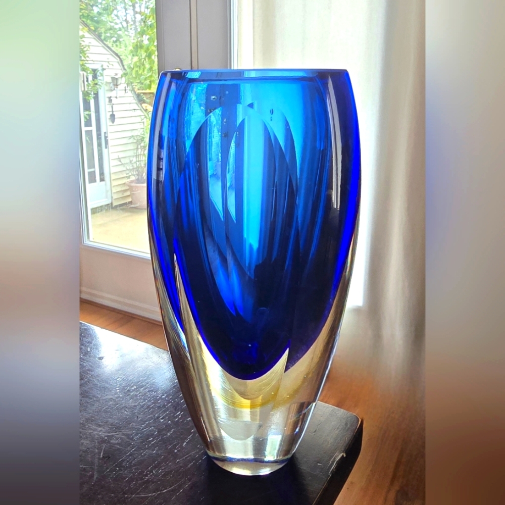 MCM Murano Sommerso Glass Vase  Cobalt Gold